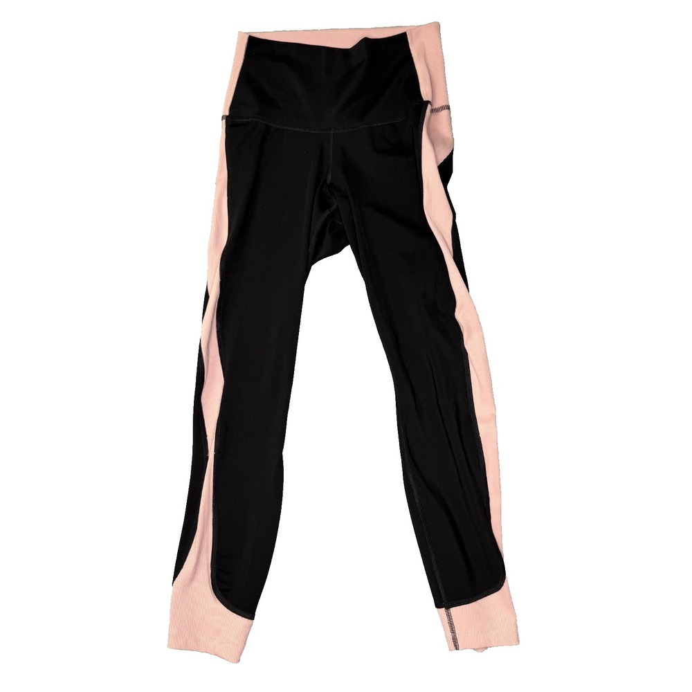 Nike Yoga Dri-FIT Womens Black Pink Ribbed Leggings Medium